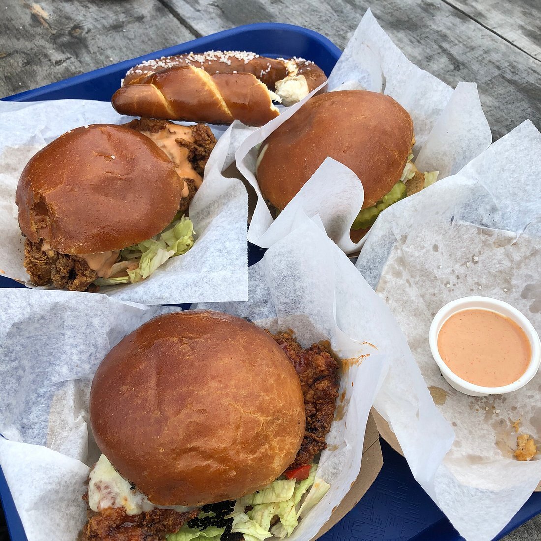 Fried chicken sandwiches at Snow Republic Brewery