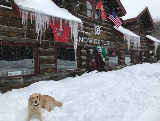 Exterior of Snow Republic Brewery in the snow